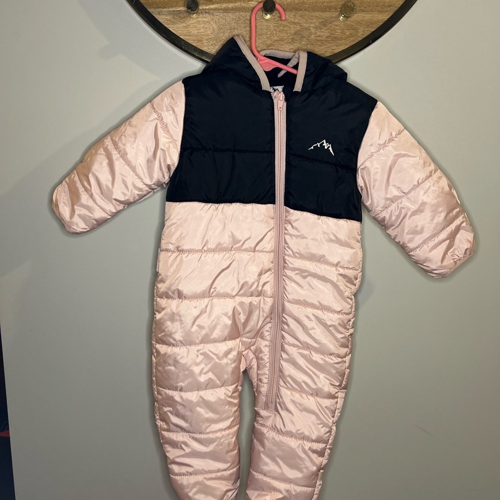 Chic Pink and Black Hooded Puffer Suit